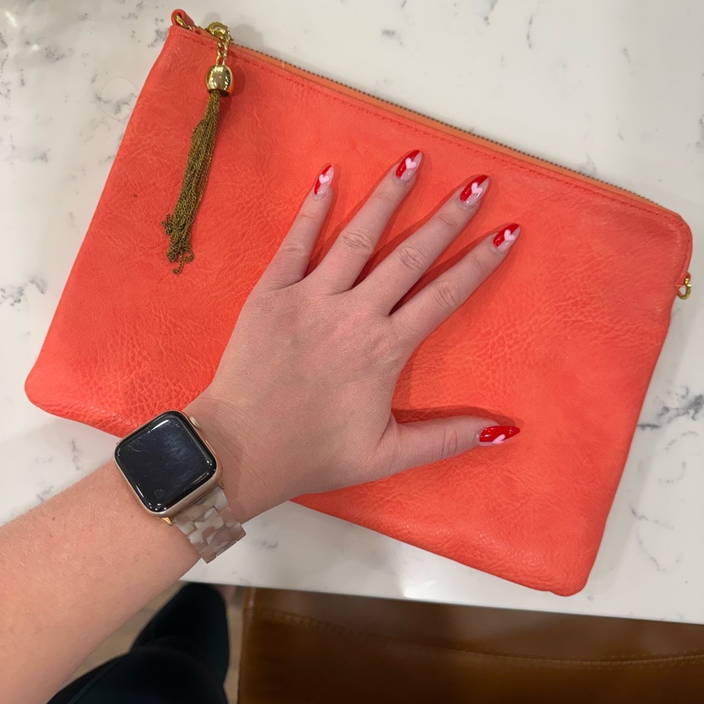 Orange Faux Leather Clutch